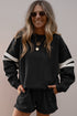 Varsity Stripe Drop Shoulder Crewneck Sweatshirt And Drawstring Shorts Short Set